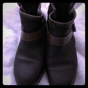Black and brown soft leather short boots